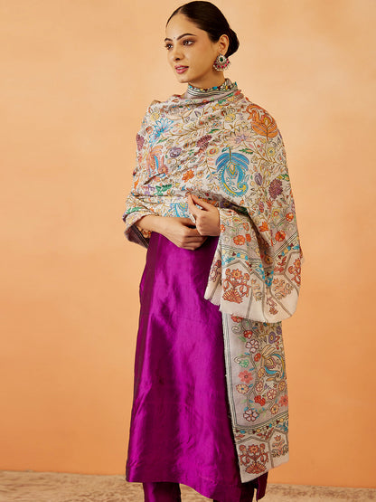 Women Afsha Kalamkari Embroidered Shawl (Size: 101x203 CM)
