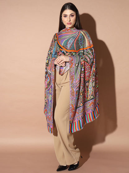 Women's Zarbaft Multicoloured Printed Stole (Size : 71X203 CM)