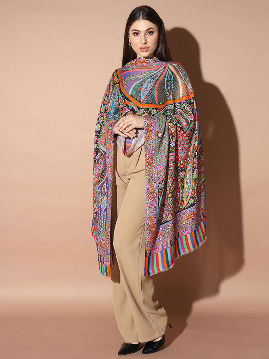 Women's Zarbaft Multicoloured Printed Stole (Size : 71X203 CM)