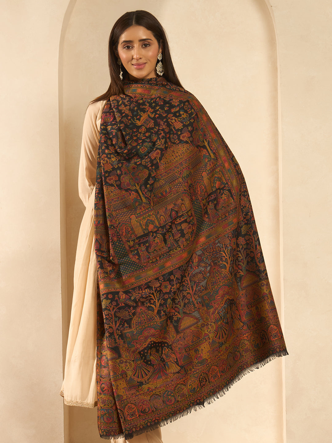Women Shahi Manzar Kaani Wool Blend Kashmiri Shawl