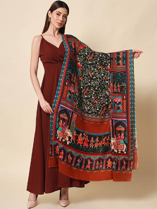 Women's Shahnaz 100% Pure Wool Printed Shawl (Size 101X203 CM)