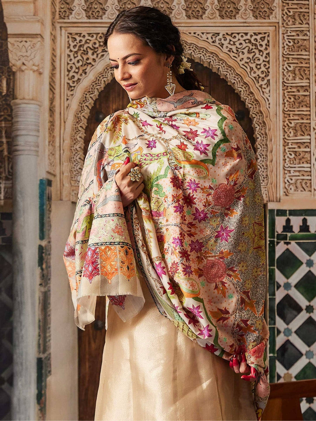 Women Aafreen Kalamkari Embroidered Shawl (Size:  101x203 CM)