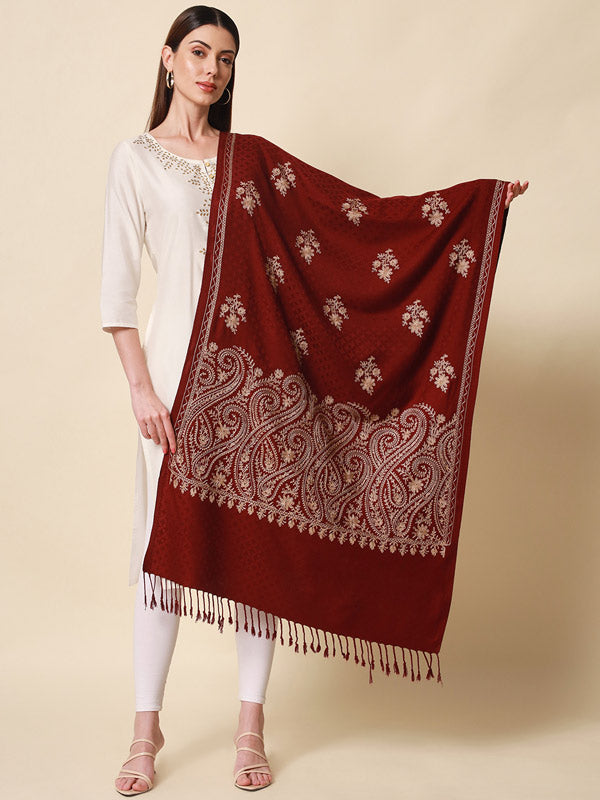 Women's Firdousi Aari Embroidered Kashmiri Stole (Size: 71x203 cm)