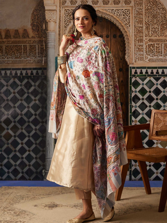 Women Naaz Kalamkari Embroidered Shawl (Size: 101x203 CM)