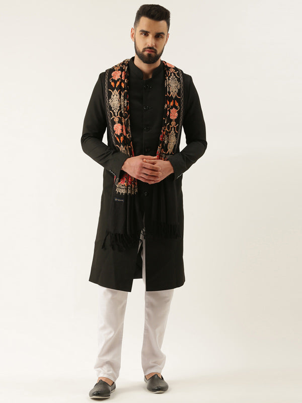 Menƒ??s Shalimaar Kashmiri Embroidery Stole ,Size 71X203 CM, Beige Color