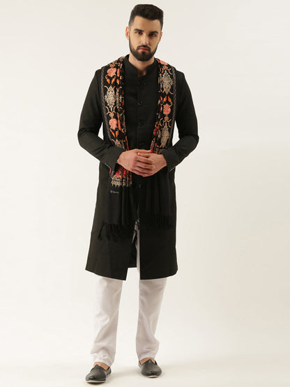 Menƒ??s Shalimaar Kashmiri Embroidery Stole ,Size 71X203 CM, Beige Color