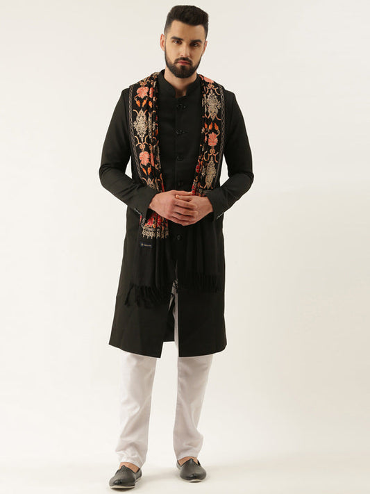 Menƒ??s Shalimaar Kashmiri Embroidery Stole ,Size 71X203 CM, Beige Color