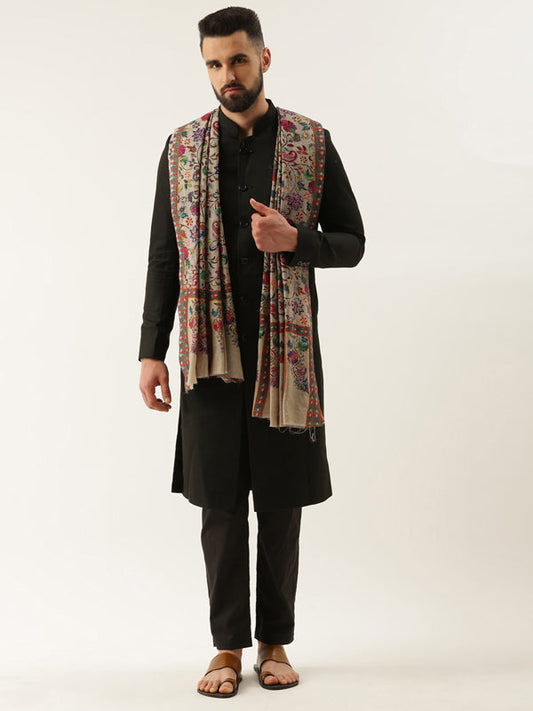 Men's khwabida 100% Pure  Wool  Kalamkari Shawl   (Size: 101 X 203 Cms)