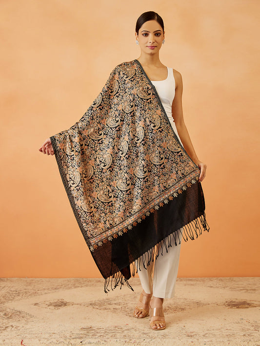 Women's Saba Wool Blend Nalki Embroidered Stole (Size: 71x203 CM)