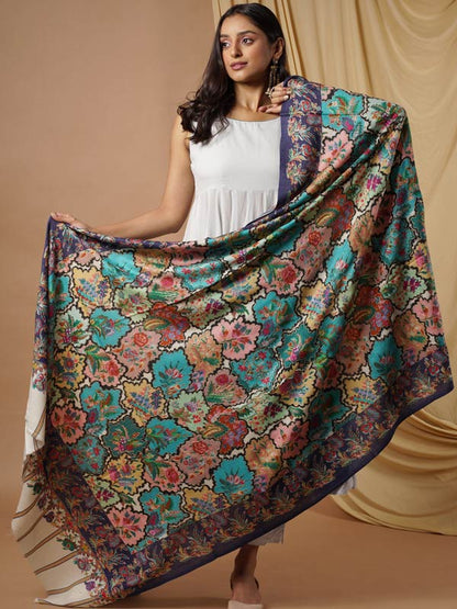 Women's Aarzoo 100% Pure Wool  Kalamkari Hand Embroidered Shawl (Size: 101 X 203 Cms)