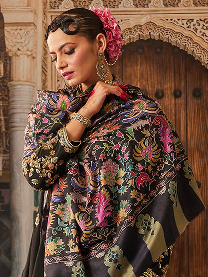 Gift Box of Shaheen Fabric Kalamkari Embroidered Shawl (Size: 101x203 CM)