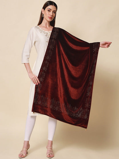 Women's Zehreen Velvet Crystal Shawl (Size 101X203 CM )