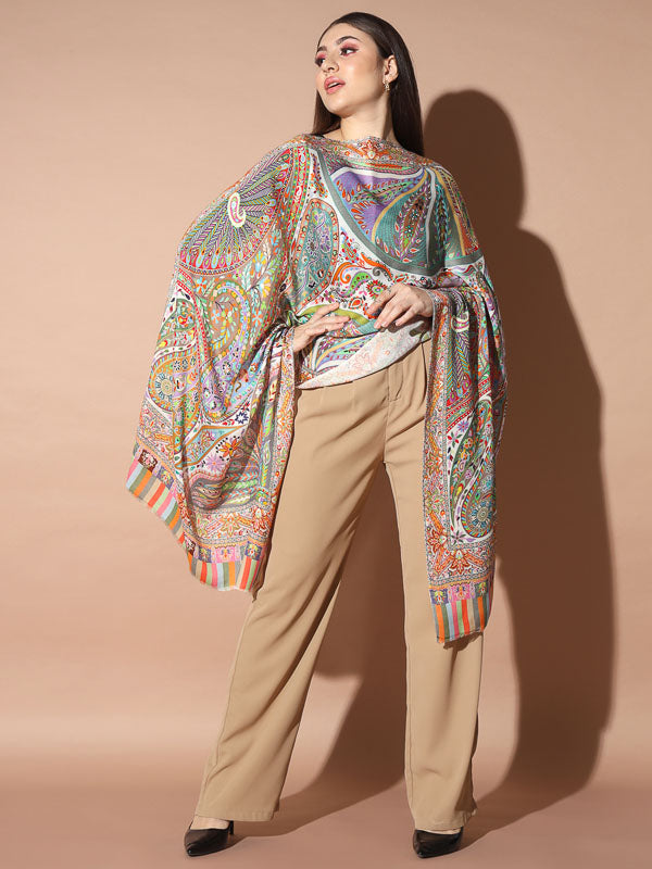 Women's Zarbaft Multicoloured Printed Stole (Size : 71X203 CM)