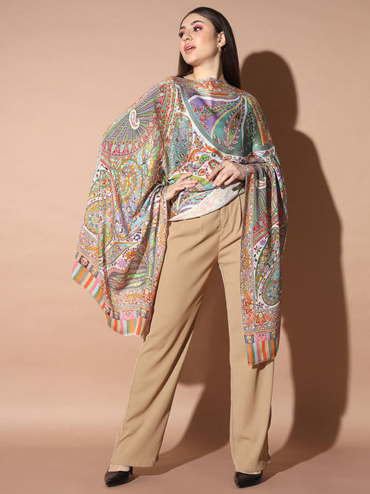Women's Zarbaft Multicoloured Printed Stole (Size : 71X203 CM)