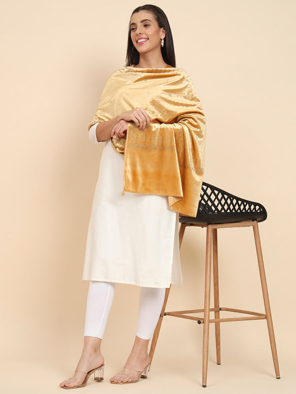 Womenƒ??s Makhamli Velvet Crystal Embellished Stole (Size 71X203 cms )