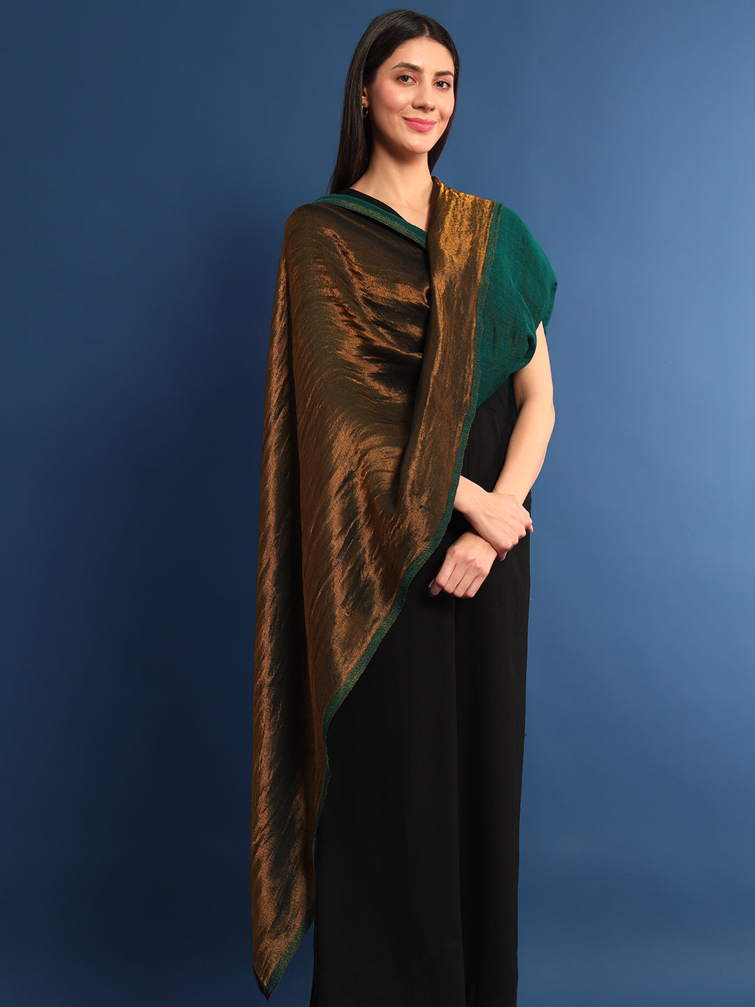 Pashmoda Womenƒ??s Zarish Reversible Zari Moonlight Fine Wool Stole (Size: 71x203 Cm)