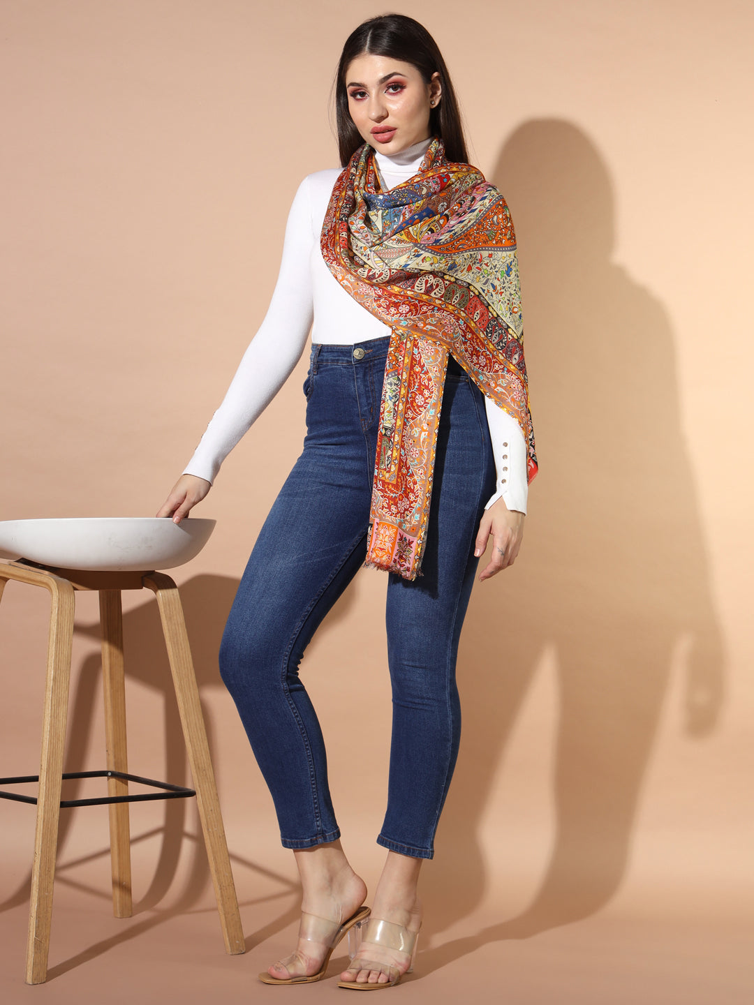 Gift Envelope of Firdousi Multicoloured Printed Stole (Size : 71X203 CM)