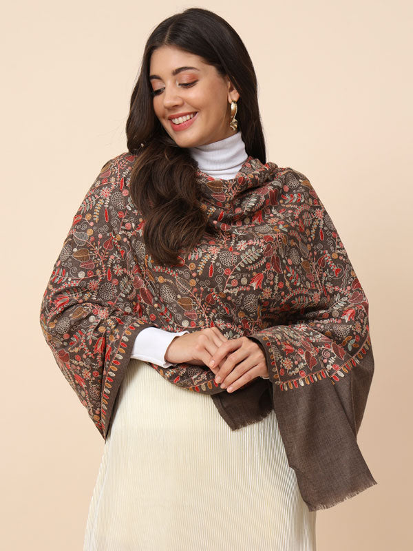 Women Gilkaari 100% Pure Wool Embroidered Shawl (Size 101X203 CM)