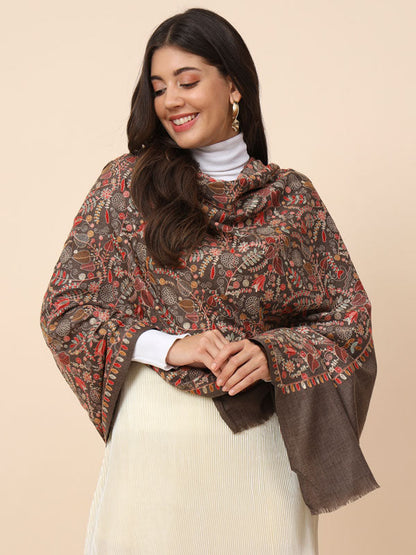 Women Gilkaari 100% Pure Wool Embroidered Shawl (Size 101X203 CM)