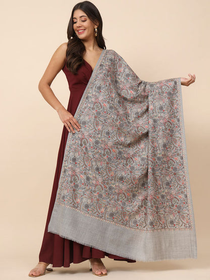 Women Gilkaari 100% Pure Wool Embroidered Shawl (Size 101X203 CM)