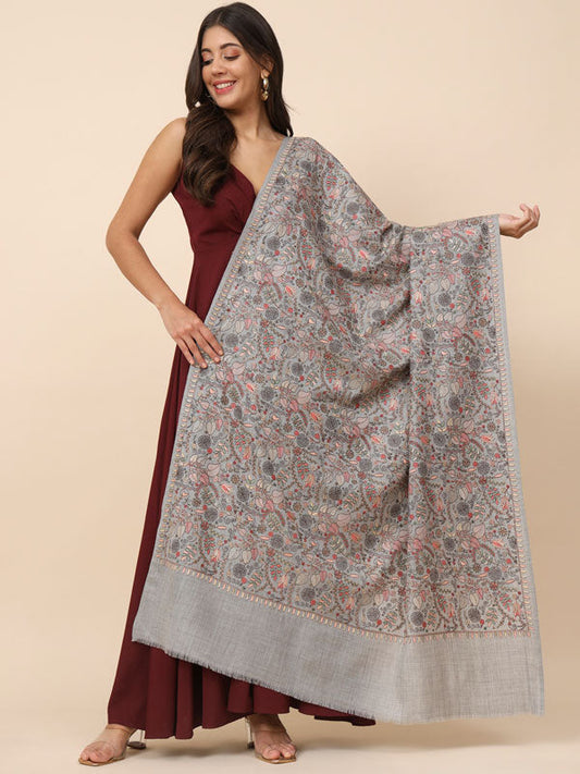 Women Gilkaari 100% Pure Wool Embroidered Shawl (Size 101X203 CM)