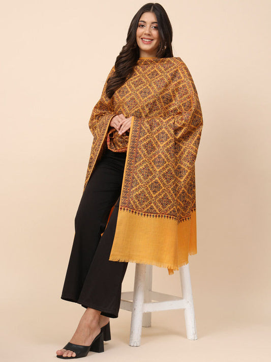 Women Surmai 100% Pure Wool Embroidered Shawl (Size 101X203 CM)