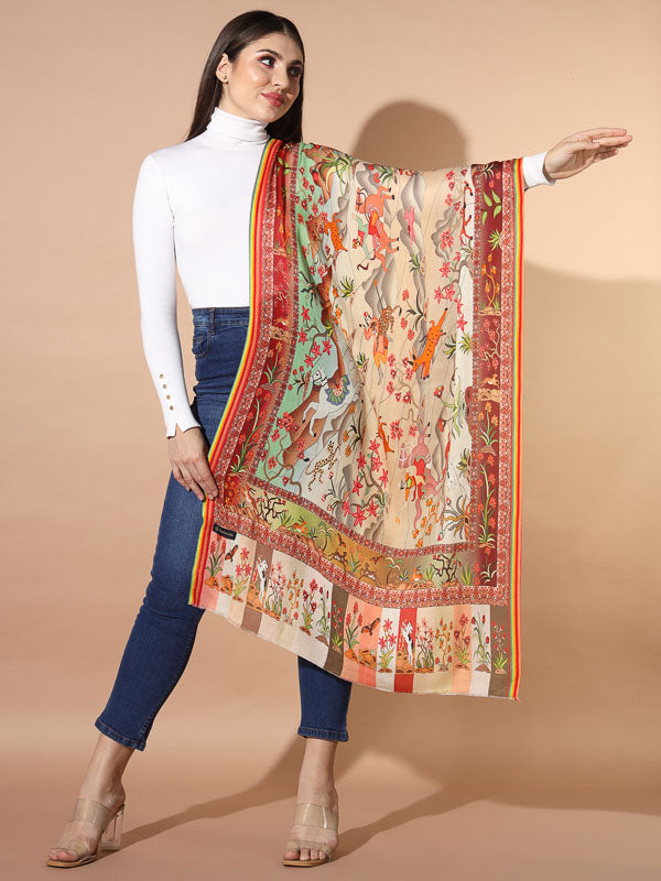 Women's Zarif Multicoloured Printed Stole (Size : 71X203 CM)