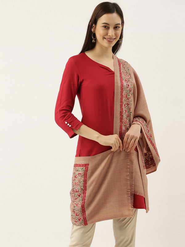 Women's Roohani 100% Pure Wool Nalki Embroidered Stole (Size 71x203 CM)