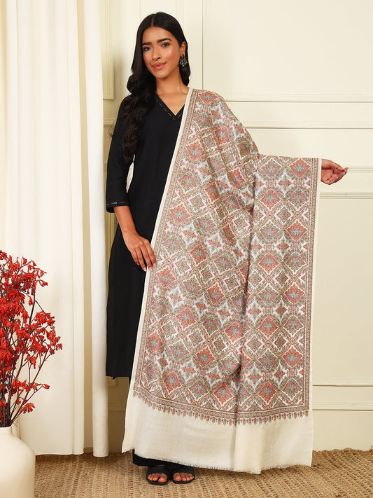 Pashmoda Womenƒ??s Zaira 100% Fine Wool Sozni Hand Embroidered Shawl (Size: 101x203 Cm)