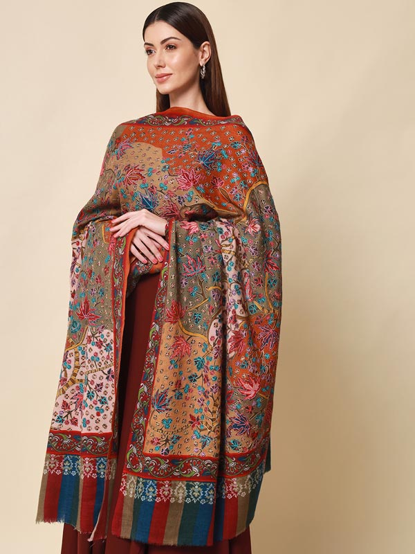 Women's Rangat 100% Pure Wool  Kalamkari Hand Embroidered Shawl  (Size: 101 X 203 Cms)