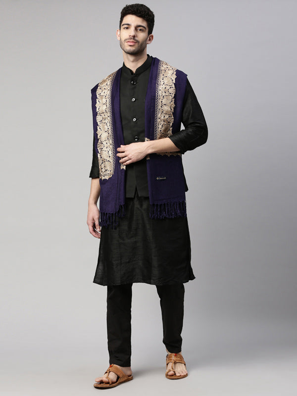 Men Zarbaft  Aari Embroidered Stole (Size : 71X203 CM, Navyblue Color)