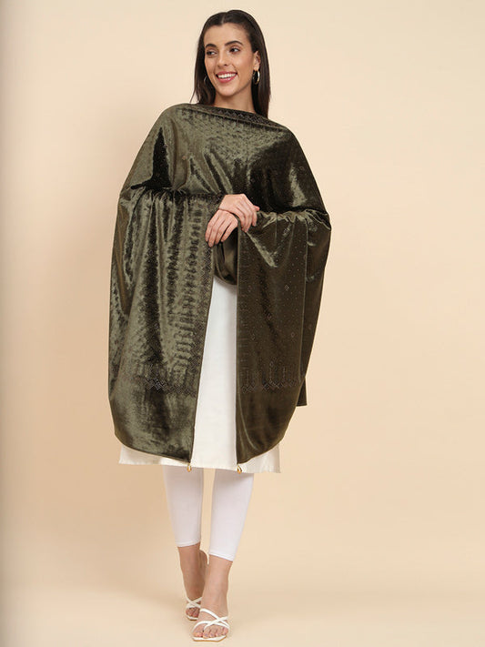 Womenƒ??s Makhamli Velvet Crystal Embellished Stole (Size 71X203 cms )