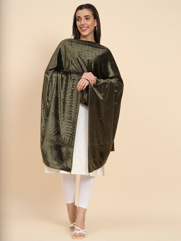 Womenƒ??s Makhamli Velvet Crystal Embellished Stole (Size 71X203 cms )