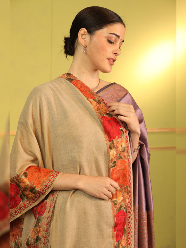 Women's Gulzaar 100% Pure Wool Aari Embroidered Kashmiri Stole (Size 71x203 cm)