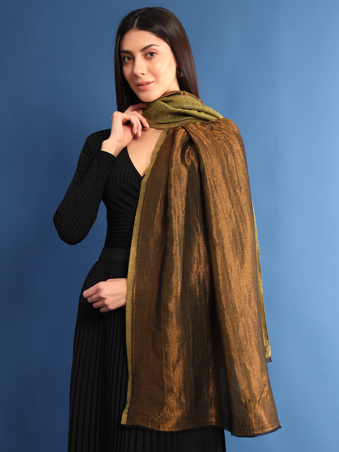 Pashmoda Womenƒ??s Zarish Reversible Zari Moonlight Fine Wool Stole (Size: 71x203 Cm)