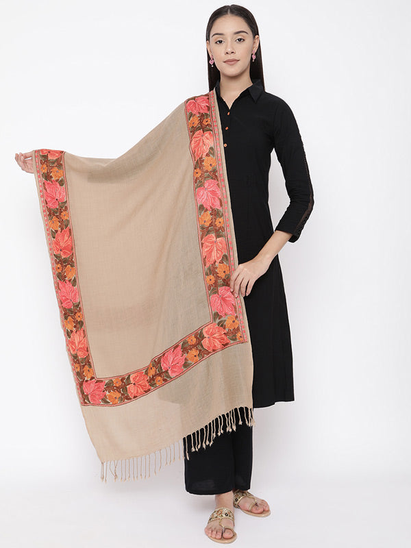 Women's Gulzaar 100% Pure Wool Aari Embroidered Kashmiri Stole (Size 71x203 cm)