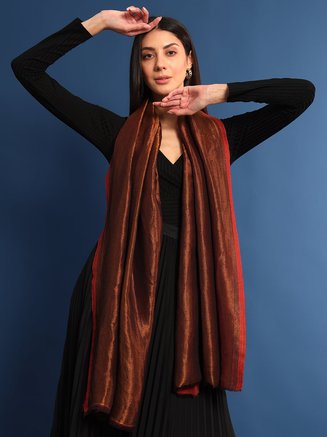 Pashmoda Womenƒ??s Zarish Reversible Zari Moonlight Fine Wool Stole (Size: 71x203 Cm)