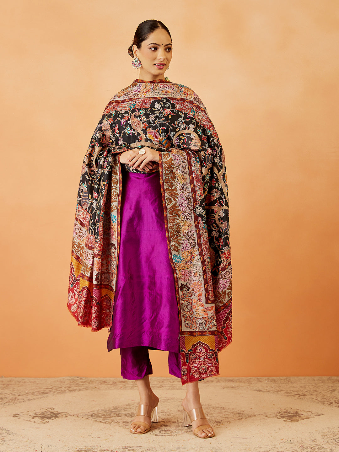 Women Bahaar Kalamkari Embroidered Shawl (Size: 101x203 CM)