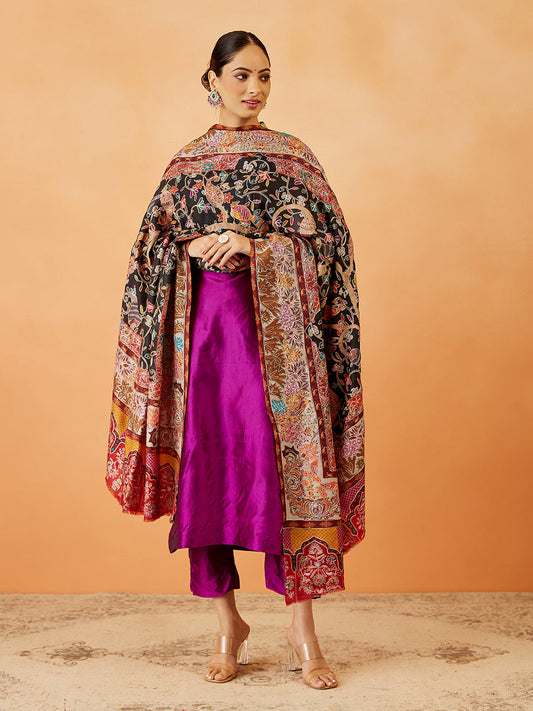 Women Bahaar Kalamkari Embroidered Shawl (Size: 101x203 CM)