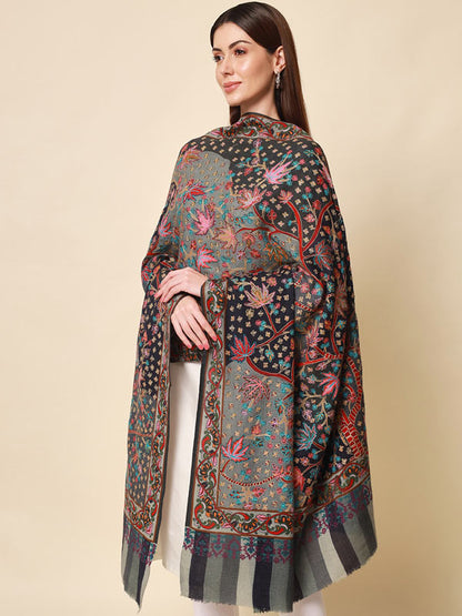 Women's Rangat 100% Pure Wool  Kalamkari Hand Embroidered Shawl  (Size: 101 X 203 Cms)