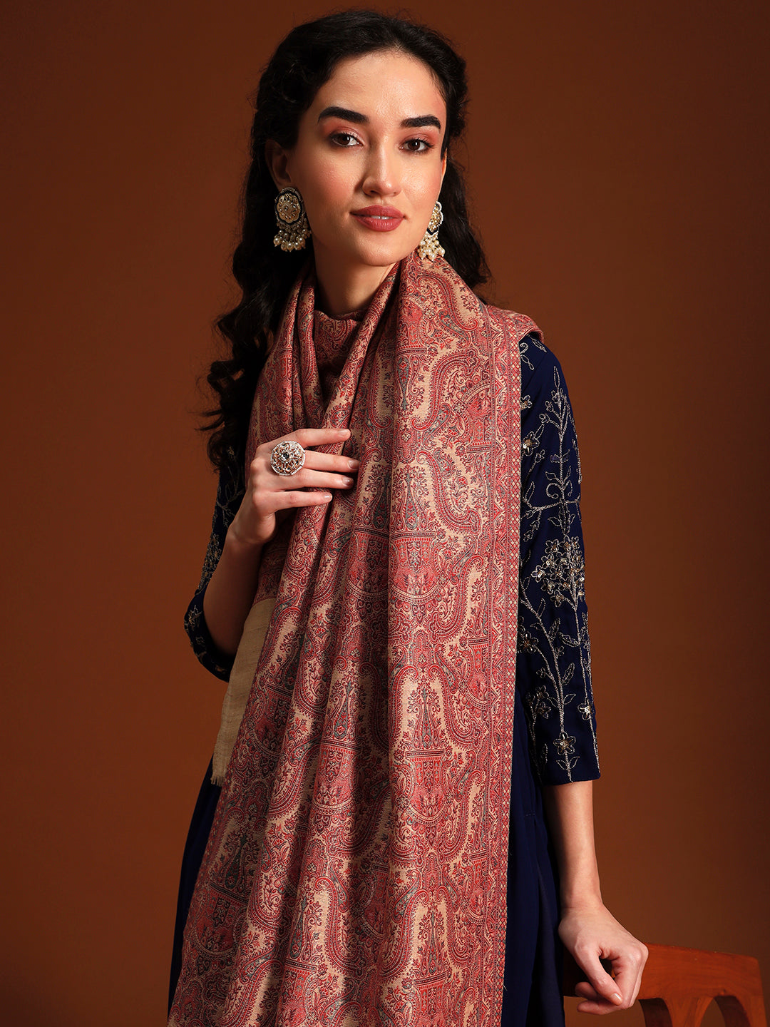 Women Gulnaar Royale Zari Reversible Kaani Fine Wool Shawl