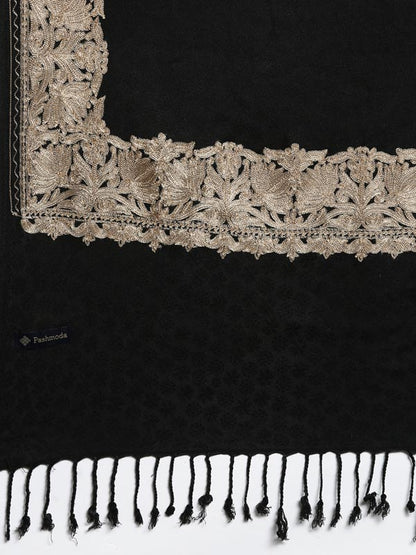 Men Zarbaft Aari Embroidered Stole (Size : 71X203 CM, Black Color)