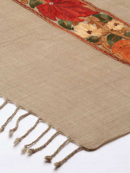 Men's Gulzar 100% Pure Wool Aari Embroidered Stole (Size: 71X203 CM, Beige Color)