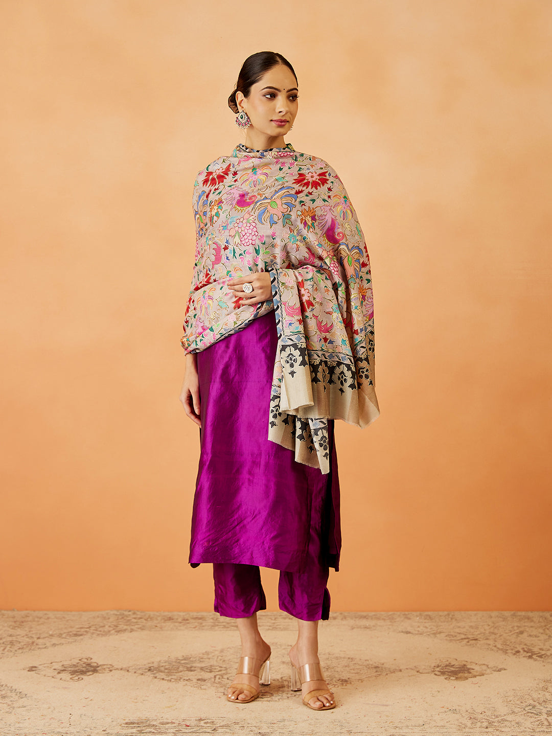 Women Shaheen Kalamkari Embroidered Shawl (Size: 101x203 CM)