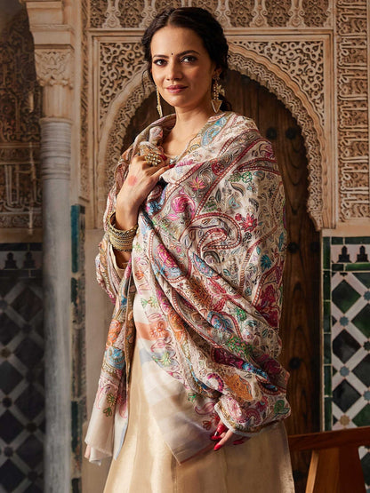 Women Naaz Kalamkari Embroidered Shawl (Size: 101x203 CM)