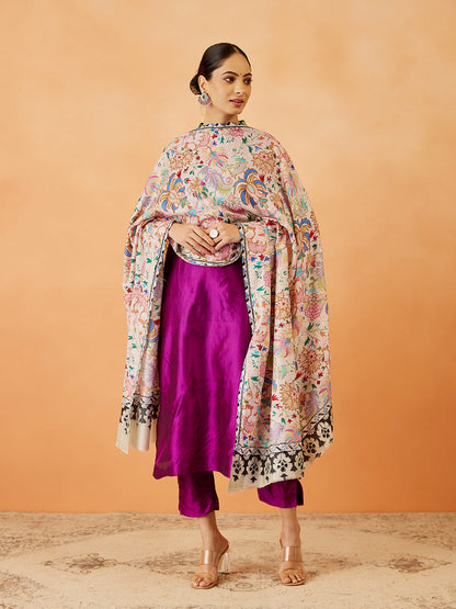 Women Shaheenol Kalamkari Embroidered Shawl (Size: 101x203 CM)