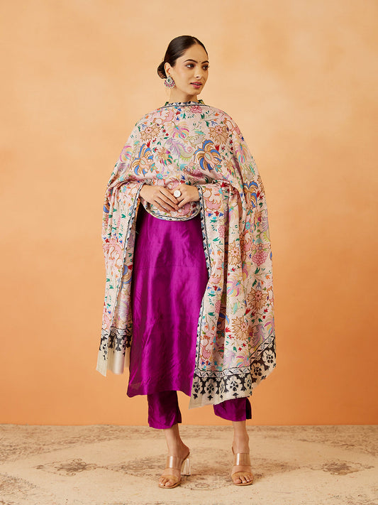 Women Shaheenol Kalamkari Embroidered Shawl (Size: 101x203 CM)