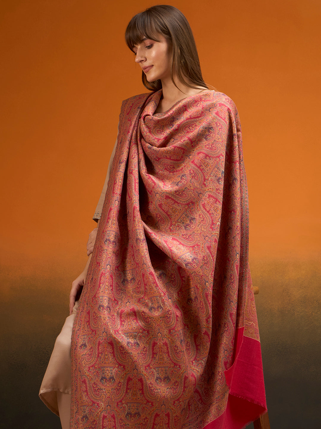 Women Gulnaar Royale Zari Reversible Kaani Fine Wool Shawl