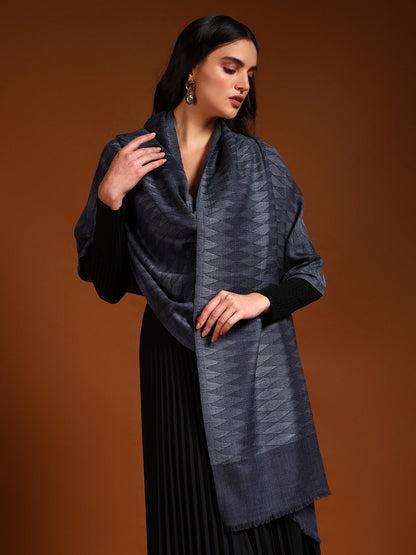Women 100% Pure Wool Ikat Checkered Stole, Sustainable and Natural Fabric (Size 71x203 CM)