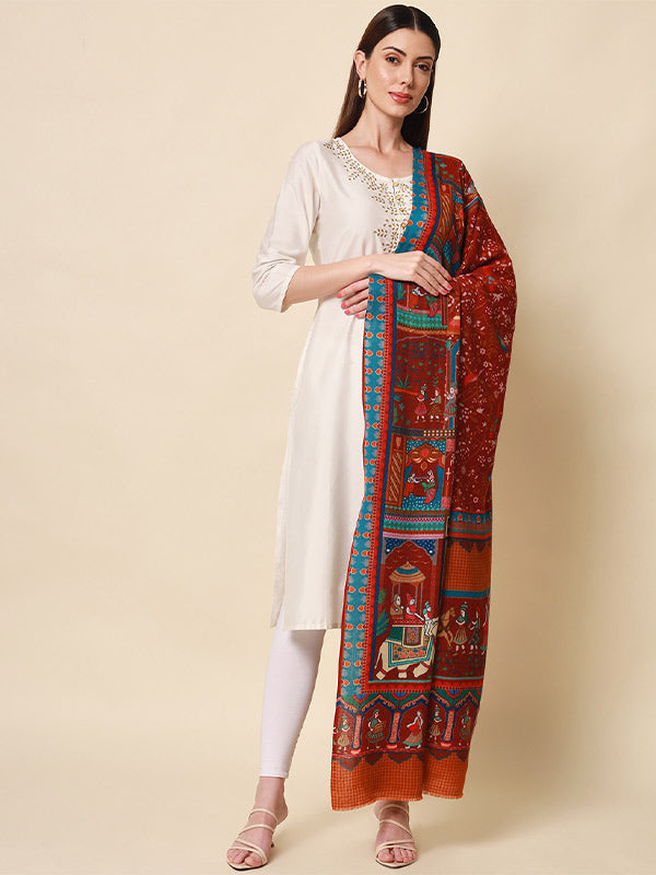 Women's Shahnaz 100% Pure Wool Printed Shawl (Size 101X203 CM)